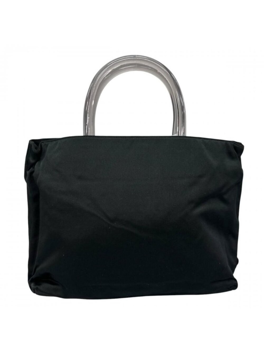Prada Handbag Clear Hand Triangle Logo Vintage Nylon Black Silver